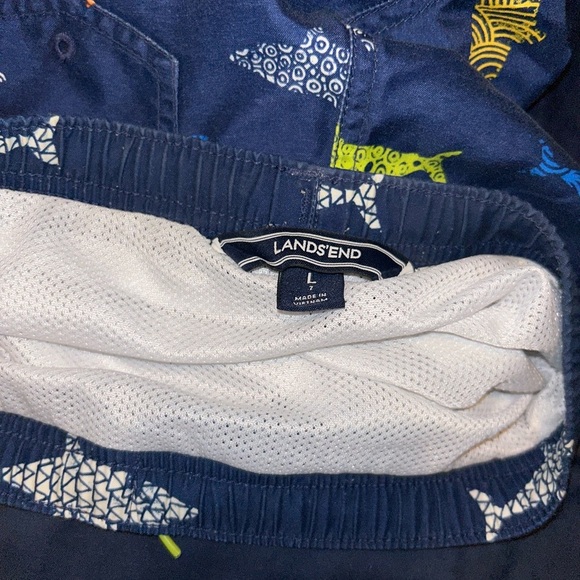 Lands’end navy shark swim trunks shorts boys size 7 pool beach - Picture 3 of 3